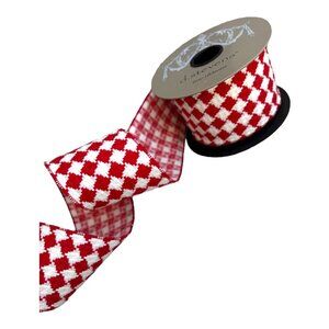 d.stevens 4" Wired Ribbon Red White Check Diamond Harlequin Christmas Wreath